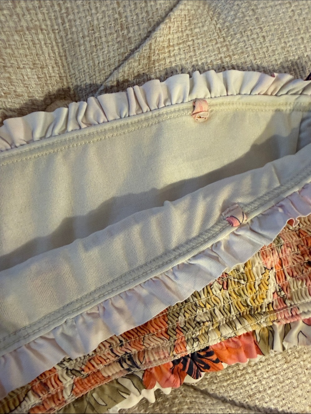 aerie Rust Red Bikini Bottom with Billabong Pink Floral Smocked Bandeau Top - Picture 6 of 7